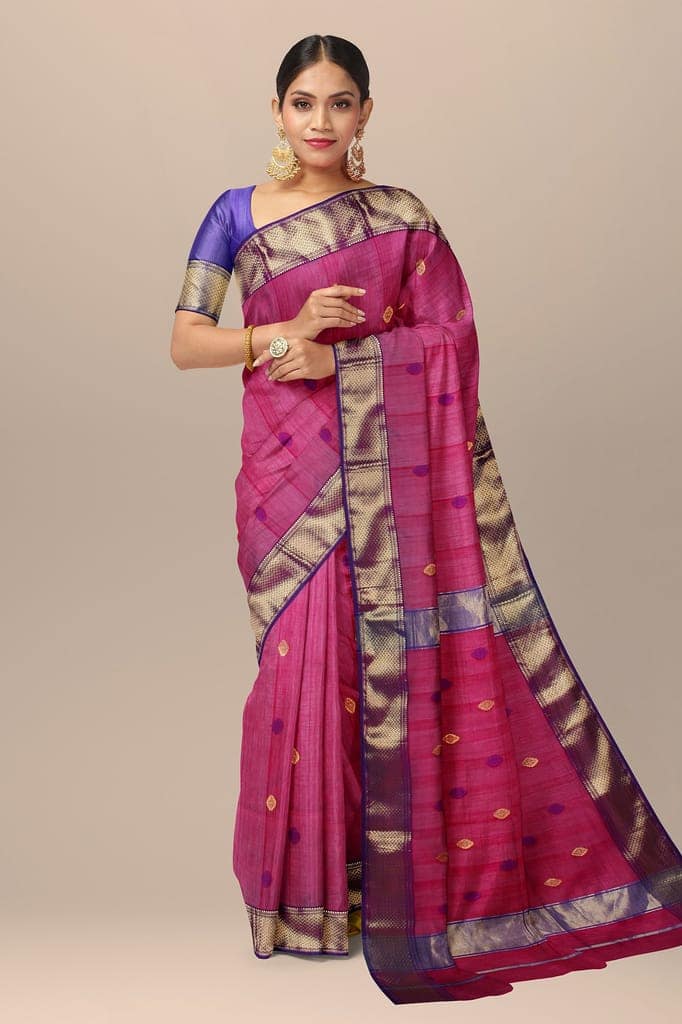 Wine Red Buta Handwoven Sausar Silk Saree with Zari Border SKU-BS10030