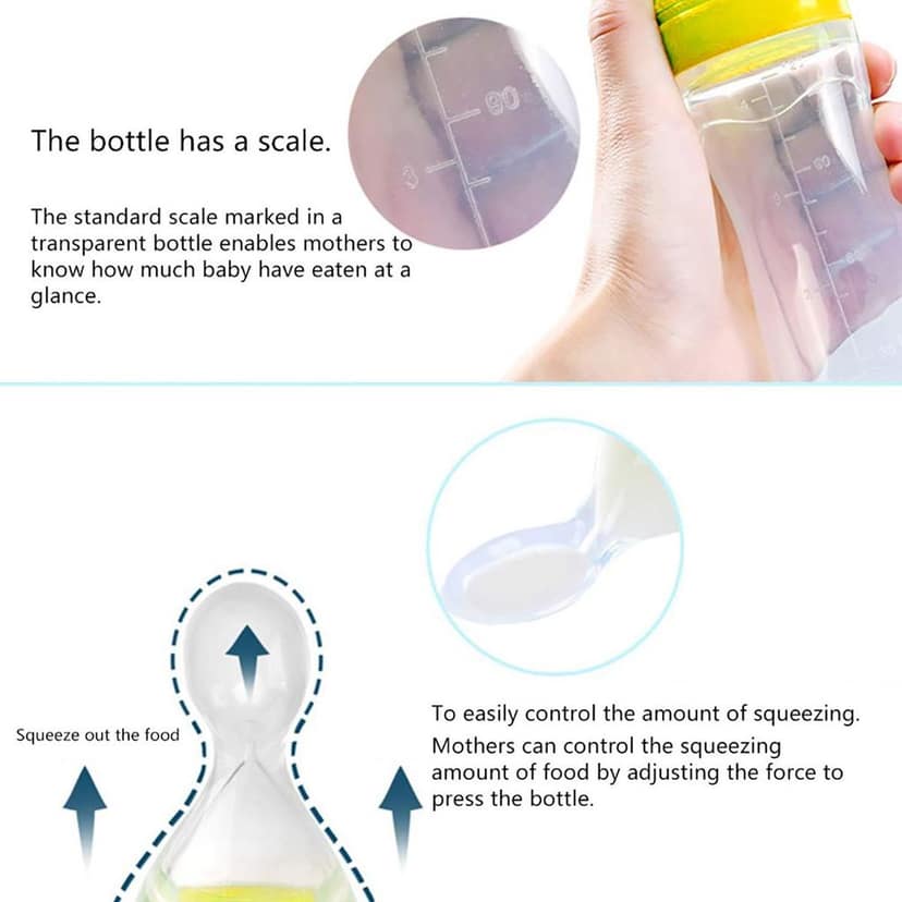 Baby Squeeze Feeding Bottle with Silicone Spoon | BPA-Free Food Feeder for Infants (Blue) view 2