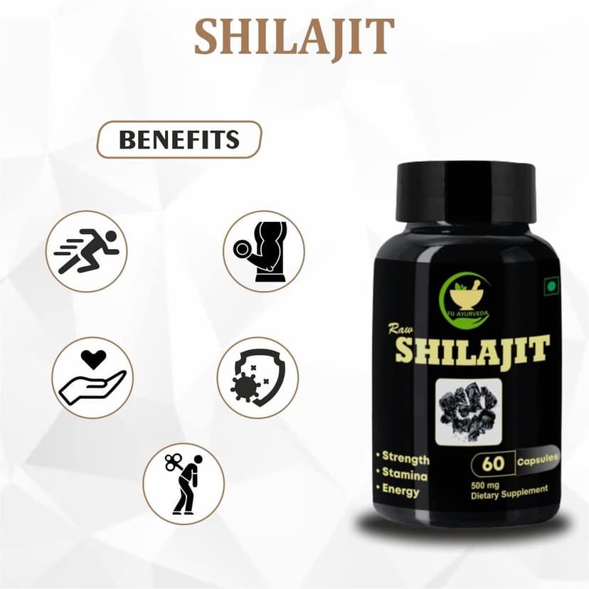FIJ AYURVEDA Raw Shilajit/Shilajeet Capsule Supports Stamina & Streanght for Men & Women - 500mg 60 Capsules view 2