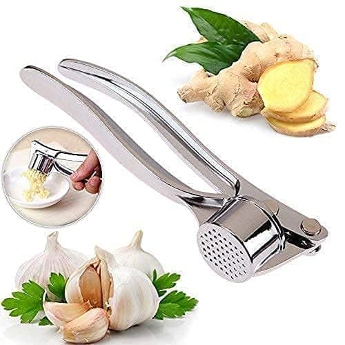 GLOBAL IMPEX 2-in-1 Kitchen Tool Set – Stainless Steel Garlic Crusher & Sharp Pizza Cutter with Plastic Handle – Manual Chopper & Slicer Combo for Home Use (White, Pack of 2) view 2