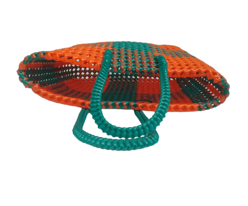 Small Green and Orange Handwoven Market Tote Bag view 2