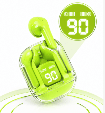 Bluetooth Earbuds with Digital Battery Display, Transparent Charging Case, Deep Bass, 4H Backup, Wireless Headphones for Android & iOS Smartphones (Green) view 2