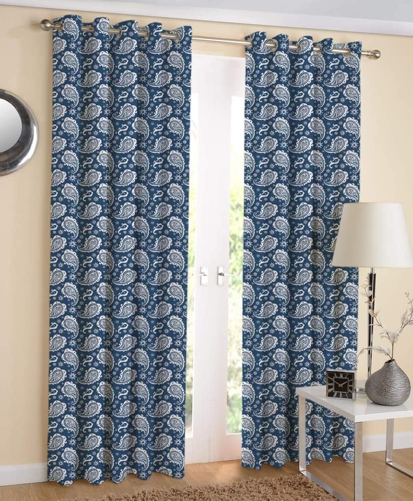 AIRWILL Blue Motif Pattern Cotton Window Curtains 4x5ft Pack of 2 Pieces
