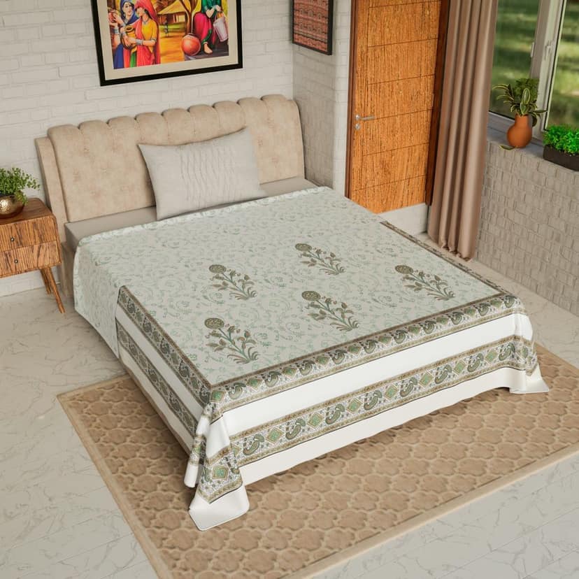 Cotton Blanket - Single Dohar ( 60 x 90 Inches) Brown Green Plant
