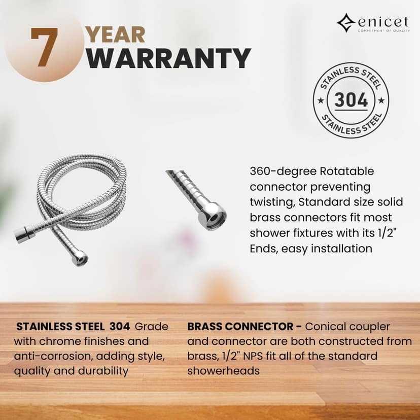 Enicet Brass Wall Mixer With Crutch For Handshower, Wall Mixer with Telephonic Shower, Chrome Plated, 3 Function Handshower view 2