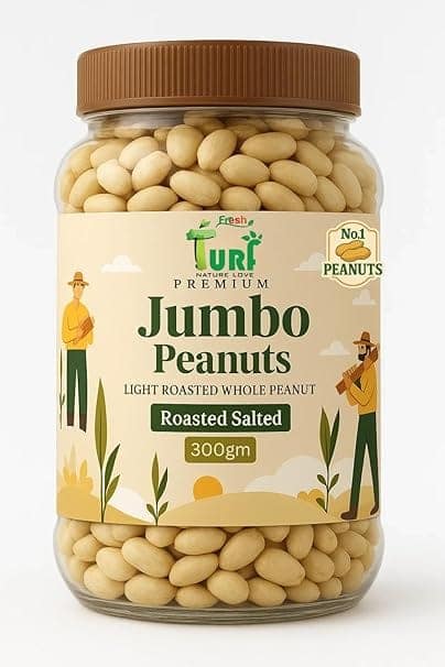 TURF FRESH - Jumbo Roasted Salted Peanuts | Bharuch Gujarat Special Mungfali Dana Namkeen | Grade A Premium Peanut Seeds Without Skin | Healthy Snack & Chakna