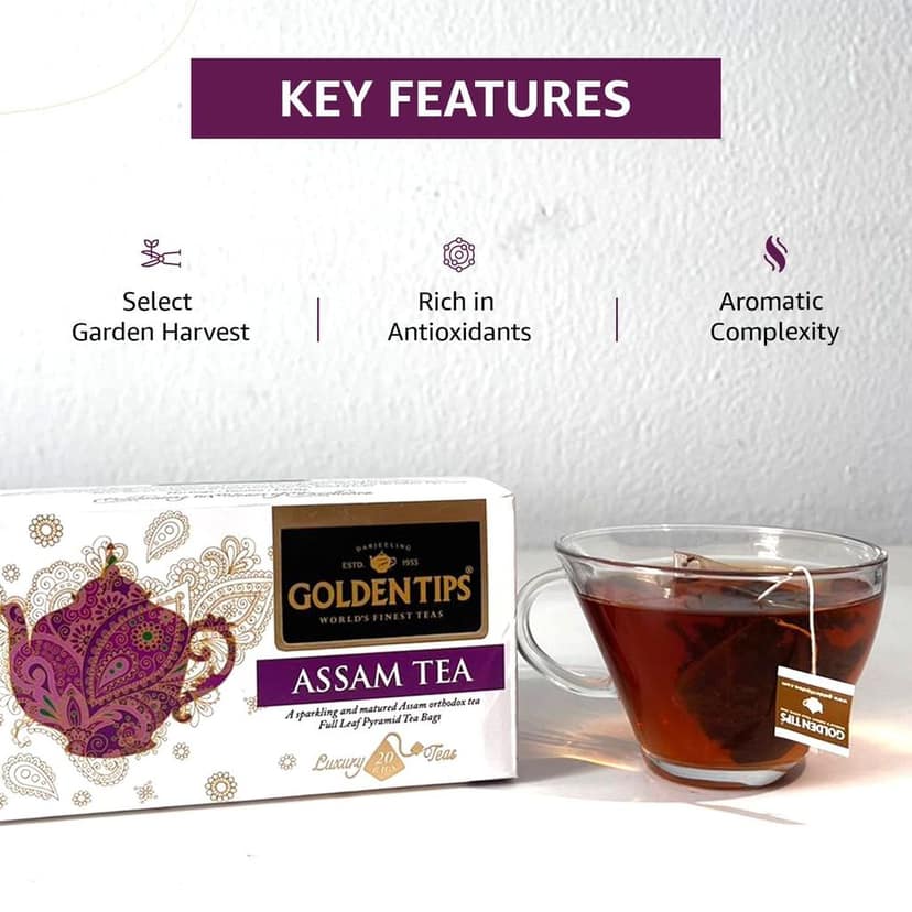 Golden Tips Assam Pyramid Black Tea bag (20 Tea Bags, 40 Gram) view 2