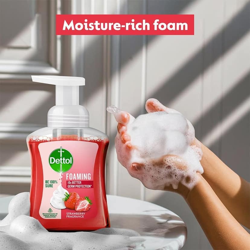 Dettol Foaming Handwash Pump - Strawberry, 250ml | Rich Foam | Moisturizing Hand Wash | Soft on Hands view 2