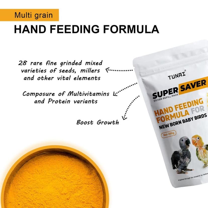 Tunai Super Saver Hand Feeding Formula Bird Food |350g| For All New Born & Young Birds-Essential view 2