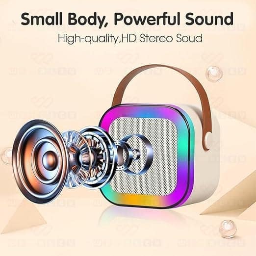 K12 Portable Bluetooth Karaoke Speaker with Wireless Microphone, RGB LED Lights, Rechargeable Battery & HD Sound System view 2