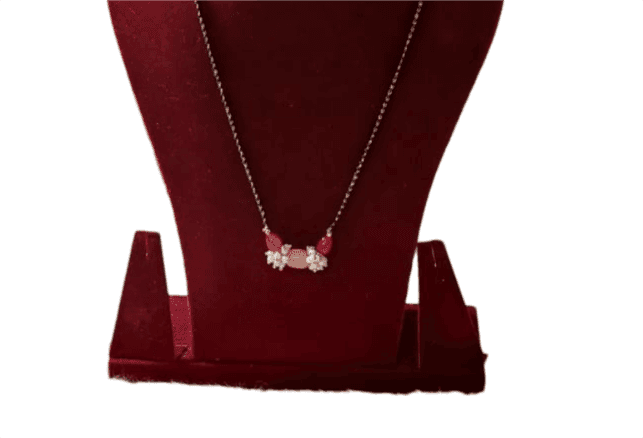 Delicate Pink and White Beaded Mangalsutra with Floral Pendant view 2