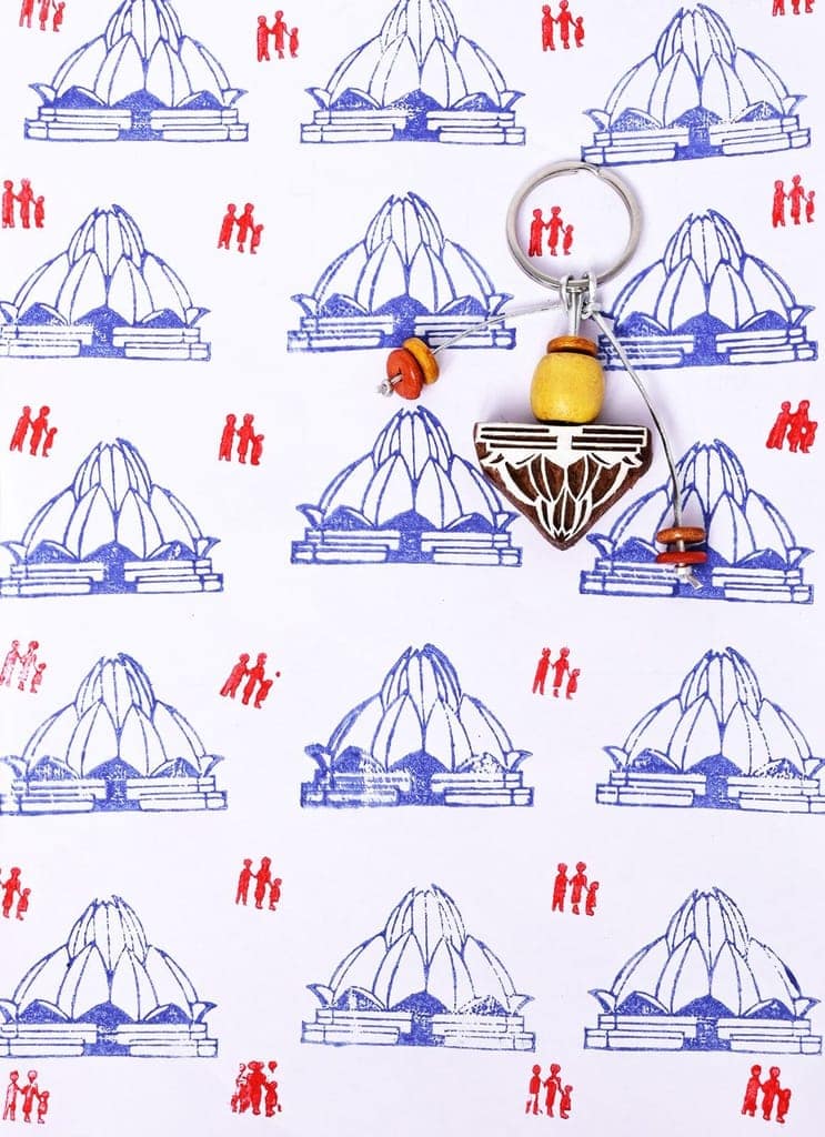 Hand Carved Wooden Keyring Lotus Temple view 2