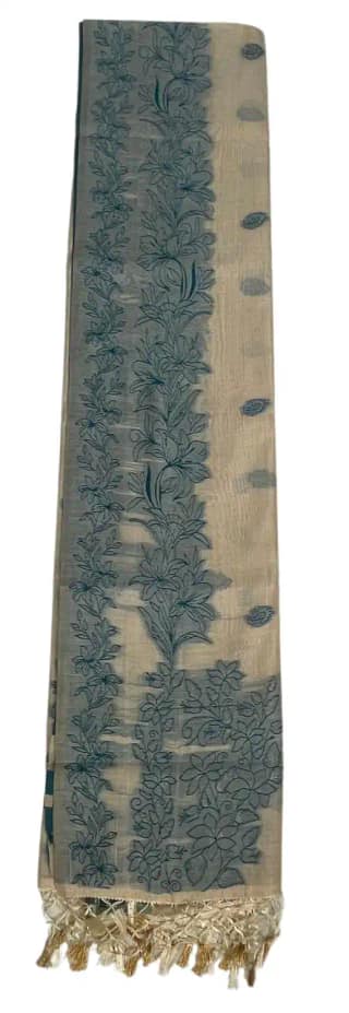 Odisha Handloom Cotton Saree Steel Blue Lily Border