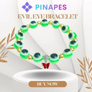 Pinapes Butterfly Beads and Evil Eye Charm Bracelet A Must-Have for Fashionable and Superstitious Women with Red Butterfly - Light Green
