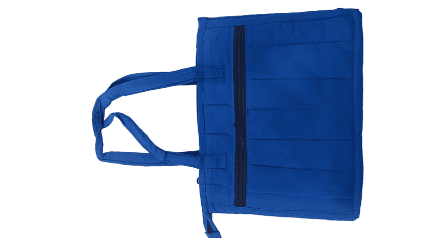 Blue Hand Embroidered Cotton Tote Bag with Mirror Work view 2