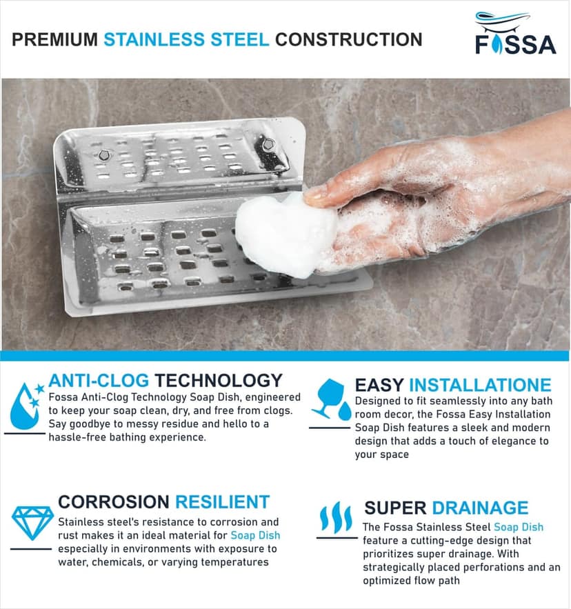 Fire Stainless Steel Wall Mounted Premium Soap Dish – Silver view 2