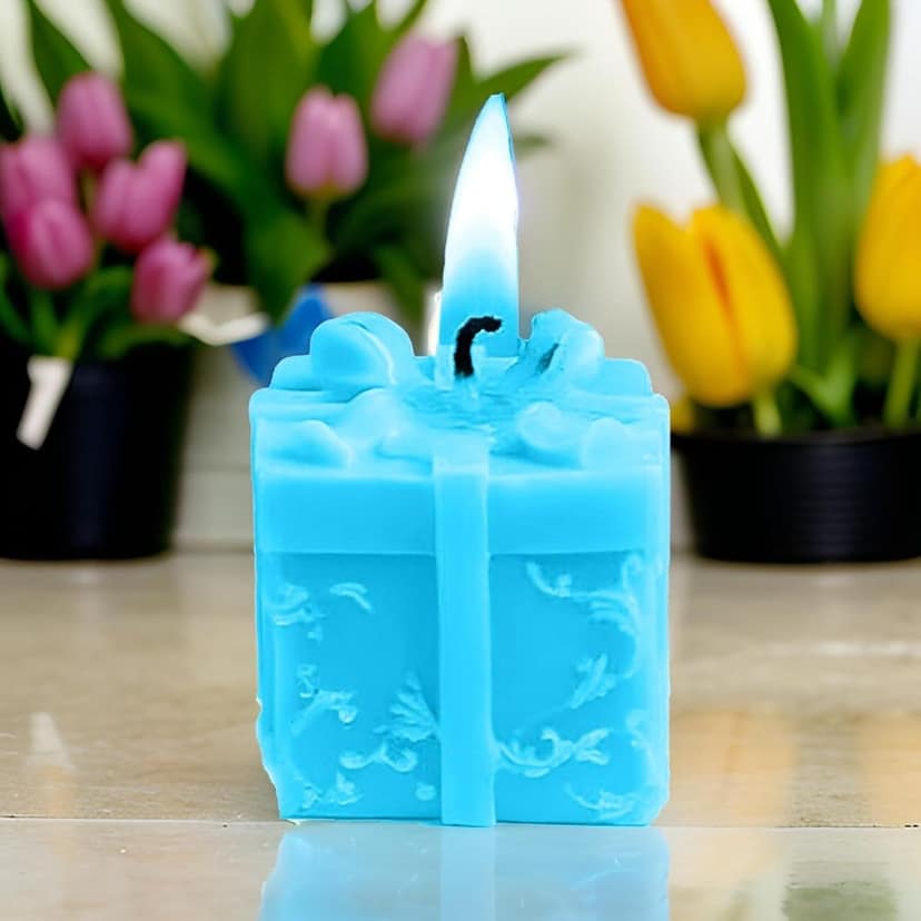 SS ENTERPRISE Organic Soy Wax Gift Shape Candle for Home Decor | Scented Aromatic Fragrance Candles | Smoke-Free Pillar Candles (Pack of 1, Blue) view 2