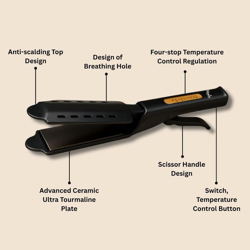 Ktein Curling & Straightening Iron with 4 Gears & Ceramic Ultra Tourmaline Plates – Easy-to-Use Hair Iron for Daily Styling, Travel & Special Occasions view 2