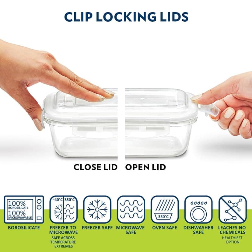Borosil Klip n Store Daisy Lunchbox with Bag | 4pc (320ml x 2 Square + 240ml x 2 Round) Container Set | Made in India Borosilicate Glass | Microwave & Dishwasher Safe Tiffin for Office, School view 2