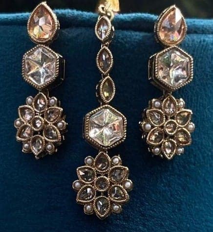 Bridal Kundan and Polki Necklace Set with Earrings and Maang Tikka view 2