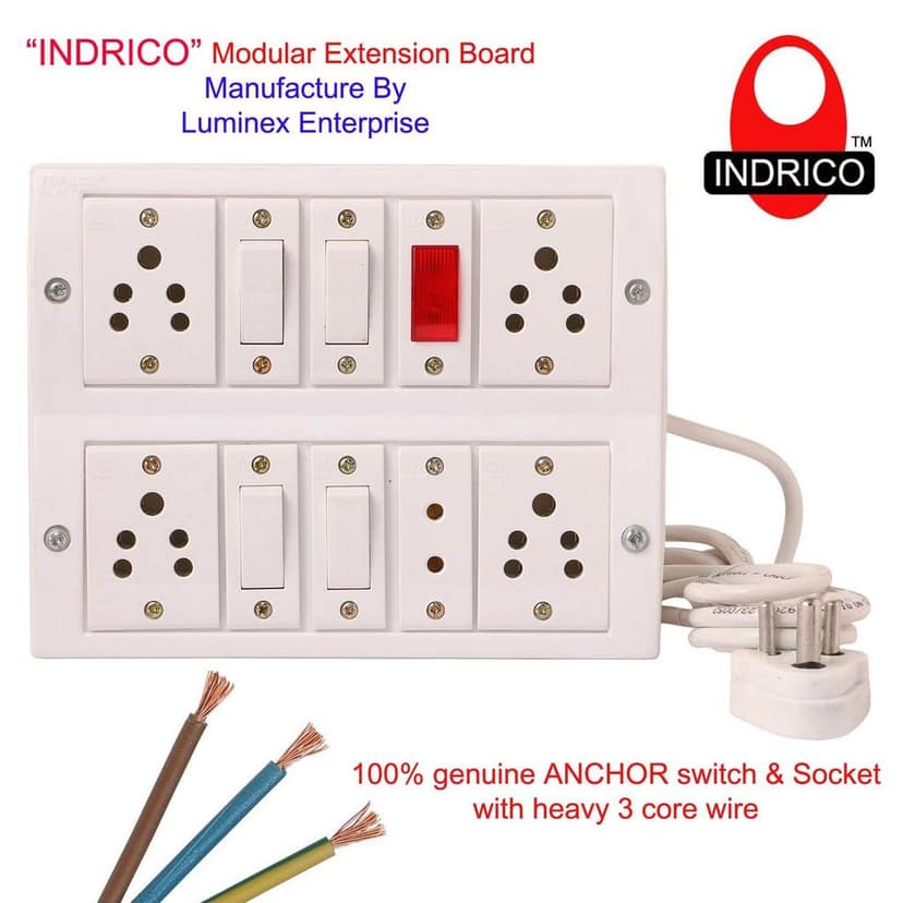 INDRICO Switch Board Spike Buster Fitted with 5 Anchor Sockets(5 Amp),4 Anchor Switches(5 Amp) Anchor Indicator and 4 Metre Wire with 5Amp Plug view 2