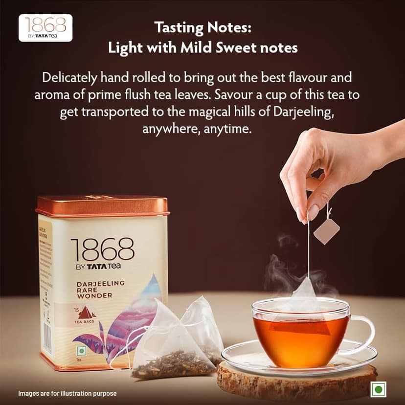 1868 by Tata Tea Darjeeling Rare Wonder Tea Bags, Premium Darjeeling Tea, Handpicked from the Hills of Darjeeling, 15 Tea Bags view 2