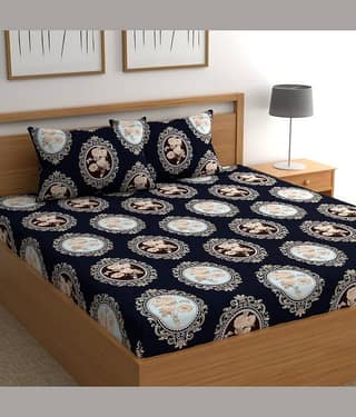 chhavi india Poly Cotton Double Bedsheet ( Navy )