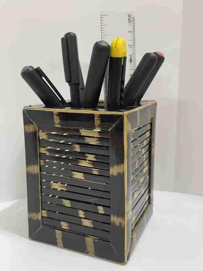 Compartments Bamboo Pen stand | Hand Made | Pen Holder | Pen Storage Box | Pen Organizer (Brown) view 2
