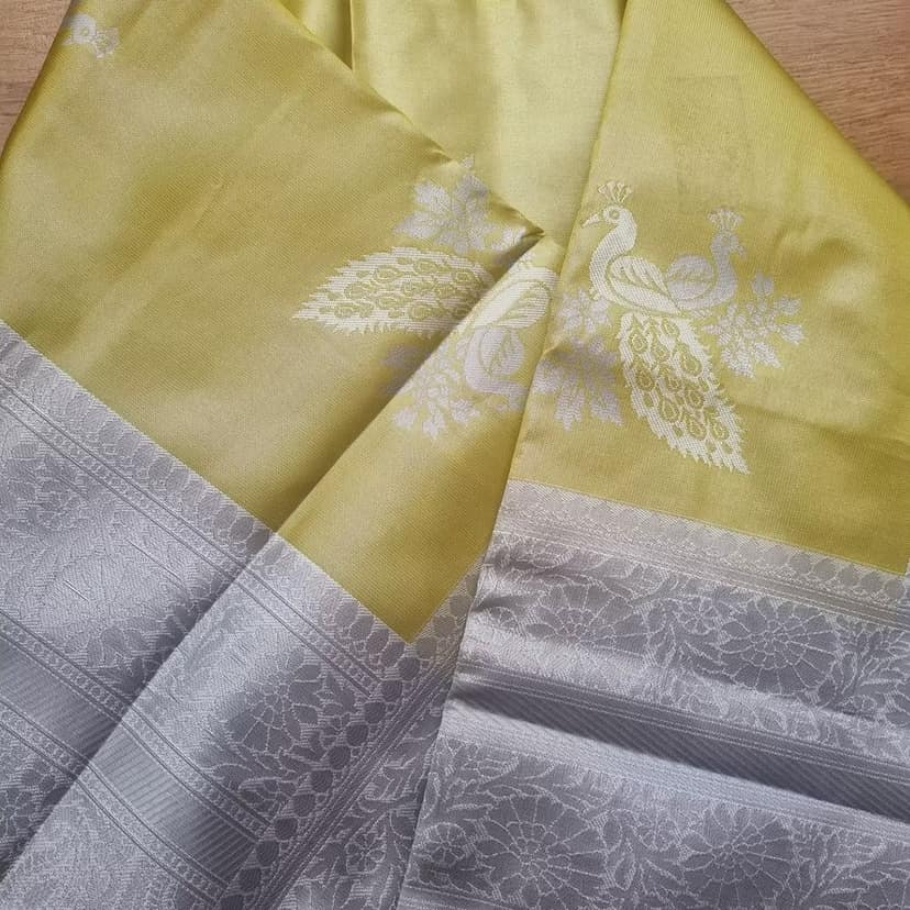 Pastel Yellow Kosa X Tussar Saree view 2