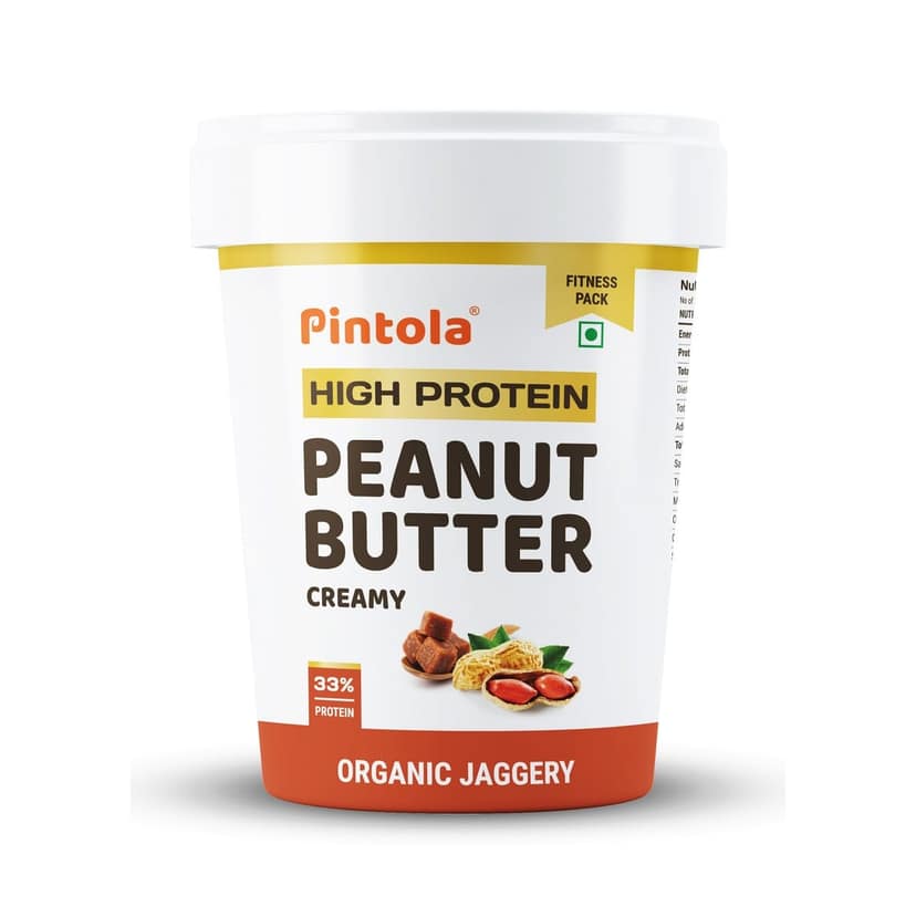 Pintola HIGH Protein Peanut Butter jaggery Made with roasted peanuts, imported Whey protein and organic jaggery | Non GMO, Naturally Gluten Free | Creamy Pintola HIGH Protein Peanut Butter jaggery Made with roasted peanuts, imported Whey protein and orga