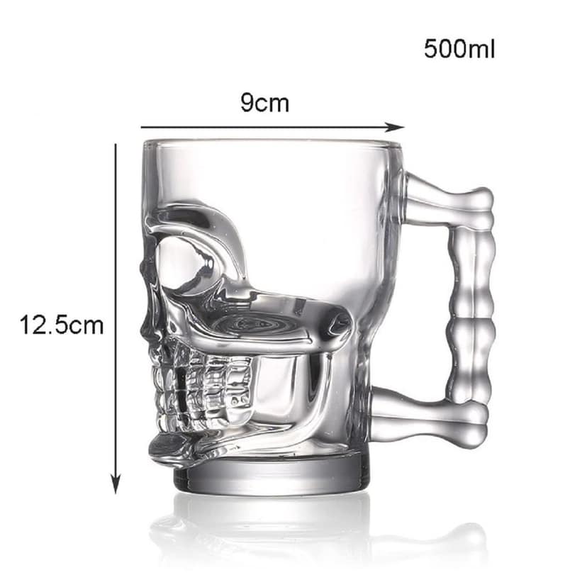 Skull Glass Beer Mug with Handle 500 Ml Heavy Base Funny Beer Stein Cup Drinking Glasses for Whisky, Wine, Juice, Bourbon, Scotch, Cocktails, Rum Perfect for Home, Bar, Casino Party view 2