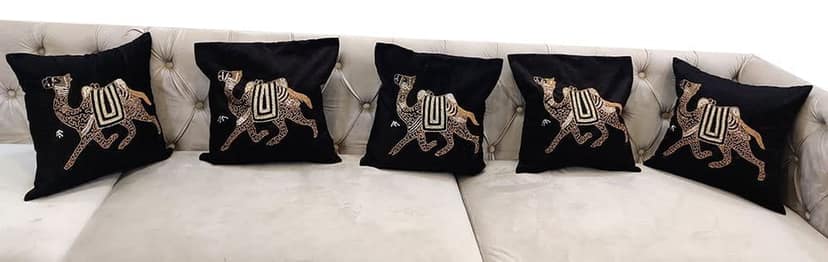 Black Set of 5 Ethnic Beaded Embroidered Square Combo Cushion Covers for Sofa Home Bedroom (16x16 inch or 40 x 40 cm) view 2