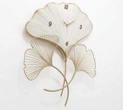Golden Foliage Luxury Wall Clock – Handcrafted Botanical Metal Art in Emerald & Gold view 2