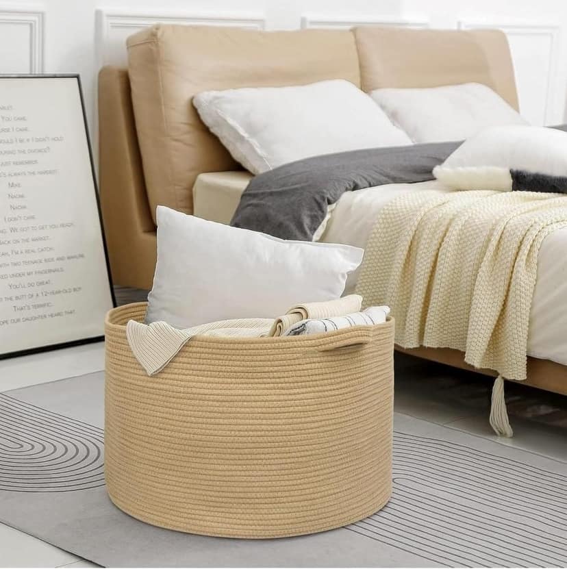 Generic Cotton Pack Of_1 14x12 Inch Storage Basket For Clothes With Out Lid (Beige)-PID66388 view 2