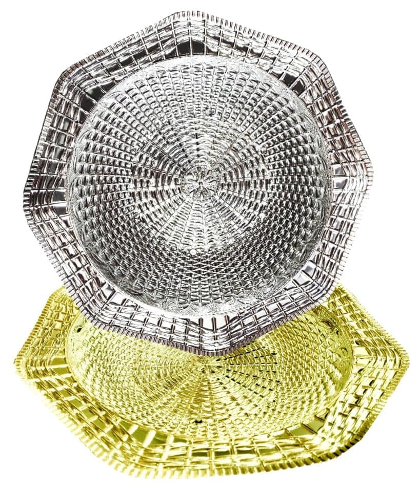 Omkar by R3 Inc. Silver & Gold Gift Basket/Bowl for Gifts Hampers | Fancy Basket | Wedding Basket for gift/fruit Packing (Pack of 2) view 2