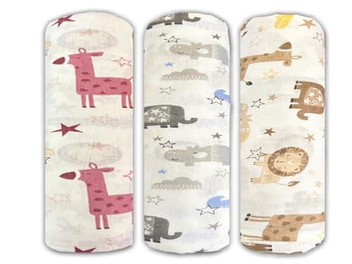 Trance Home Linen Super Soft 100% Cotton Malmal Swaddle Cloth | Newborn Baby Blanket | Large Size Thin Cotton Sheets | Baby Swaddle Wrap (145 x 145 cm, Animals) - Pack of 3 Trance Home Linen Super Soft 100% Cotton Malmal Swaddle Cloth | Newborn Baby Blan view 2