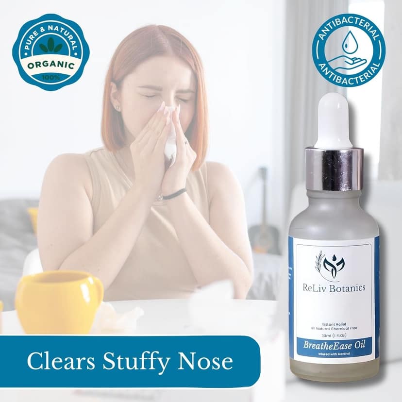 BreatheEase - Instant Relief, All Natural, Non-Drowsy, Nasal Decongestant, Headache, Cough and Cold Relief Oil view 2