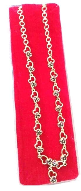 Gold Plated Heart Shape Chain Necklace with Red and Green Stones view 2