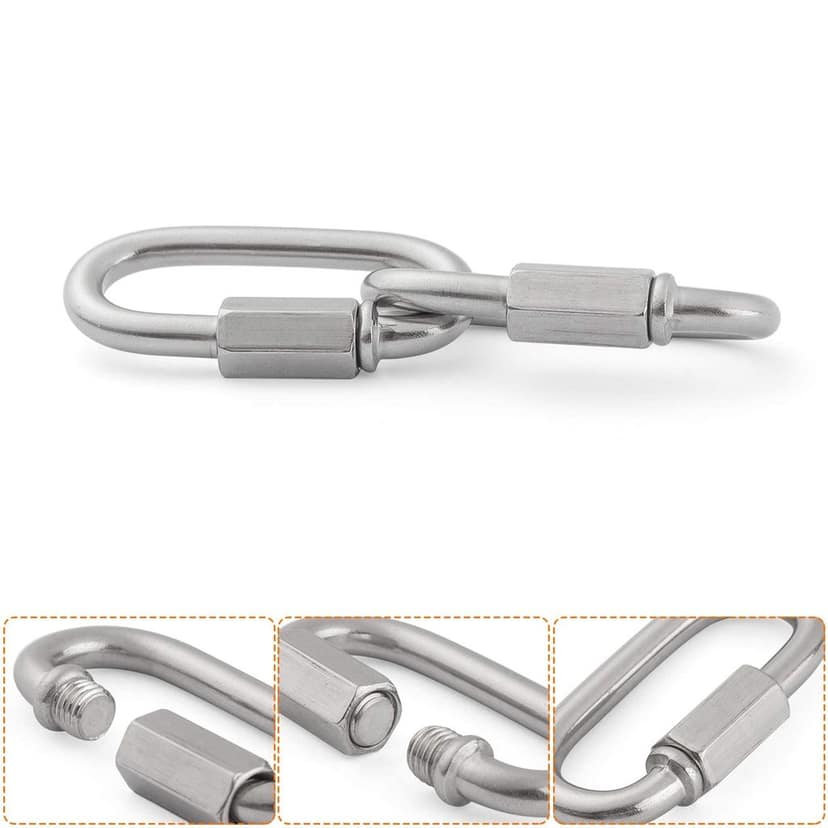 REZNOR Heavy Duty Oval Shape Stainless Steel Screw Link Snap Hook Carabiner/Hook Swing Connector Multipurpose, SnapHook for Weight-Lifting Mountain Swinging Climbing Gym Silver view 2