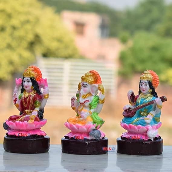 WELNO International Lotus laxmi Ganesh Saraswati maa Statue for Home Temple Pooja Room view 2