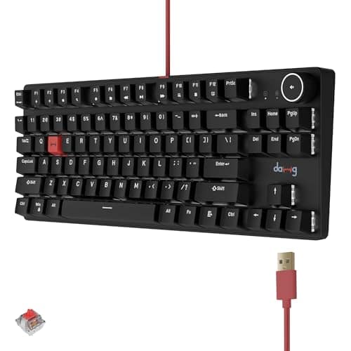 daWg Highkey 373, Anti-Ghosting Wired Mechanical 80% Keyboard, White Backlit LED, Fiery Red Switches, 85 Double-Shot PBT Keycaps, 1000Hz Polling Rate, Volume Knob, 1.8m Braided Cable daWg Highkey 373, Anti-Ghosting Wired Mechanical 80% Keyboard, White Ba view 2