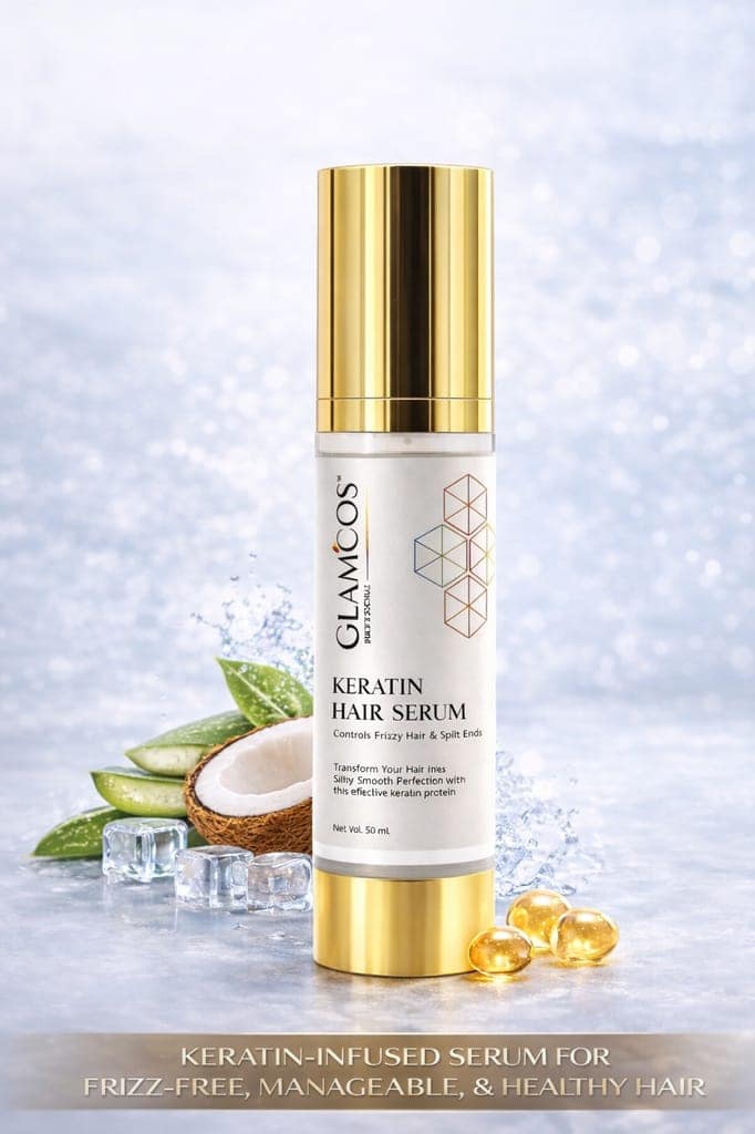 Glamcos Professional Keratin Hair Serum | Controls Frizzy Hair & Split Ends | Smooth, Silky & Shiny Finish | Salon Professional Hair Serum for Dry & Damaged Hair – 50ml view 2