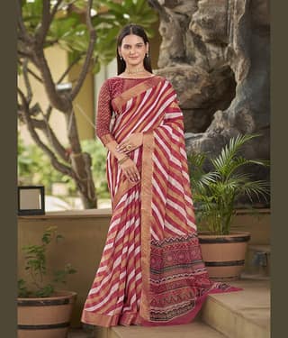 Sariya Chanderi Striped Saree With Unstitched Blouse Piece ( Yellow )