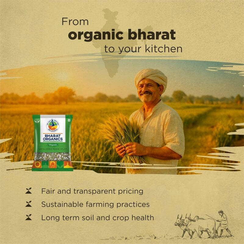 Organic Unpolished Moong Split (Chilka) - Bharat Organics view 2