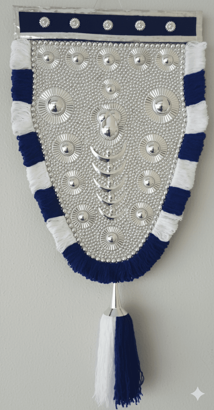 VKR Trading Handmade Nettipattam Silver Stone Decor White and Blue Thread 26x18 Inch view 2