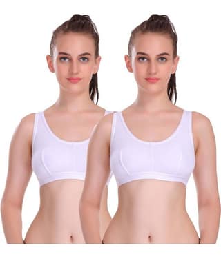 Eve's Beauty White Cotton Blend Solid Sports Bra