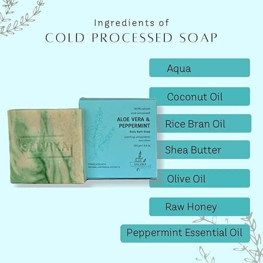 SALVIKA Aloe Vera & Peppermint 100% Natural Cold Processed Body Bath Soap view 2