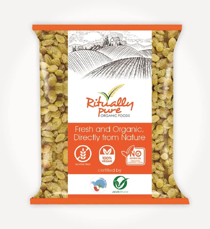 Ritually Pure 100% Organic | Natural & Organic Dry Fruits | Green Kishmish (Raisins) | 500 Gm Pack
