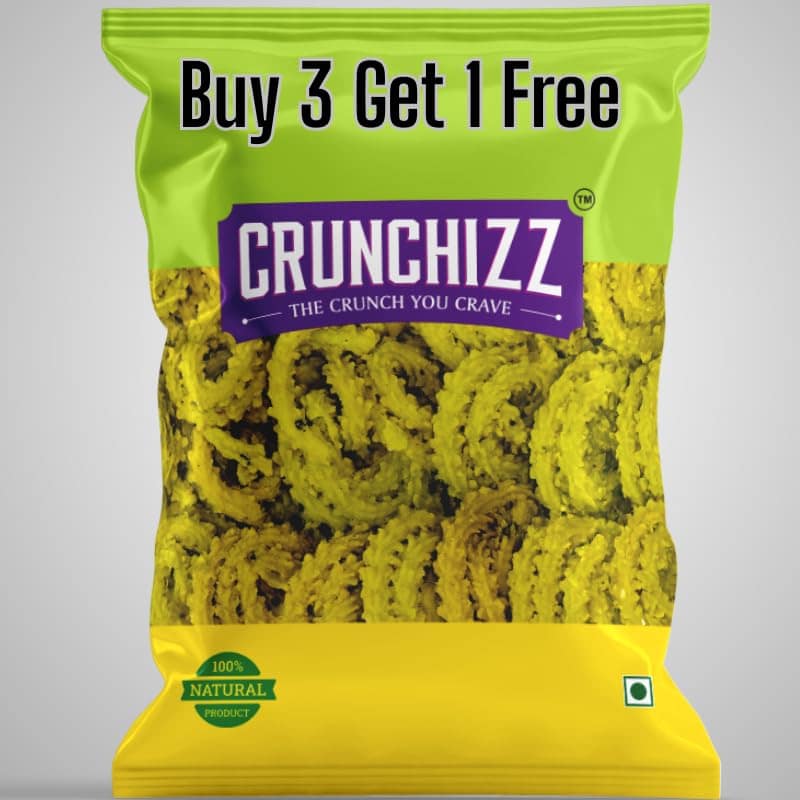 CRUNCHIZZ Snacks - Get 4 at the Price of 3 - 1 Pack FREE Offers I Authentic Kerala CHAKLI/MURUKKU I Traditional South Indian Recipe I No Artificial Additives I Crispy & Crunchy I 4 PACK COMBO I 150 Grams Each I