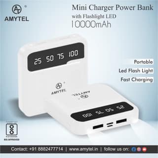 AMYTEL 10000 mAh Power Bank (15 W, Fast Charging, Power Delivery 2.0, Power Delivery 3.0, Quick Charge 2.0, Quick Charge 3.0)